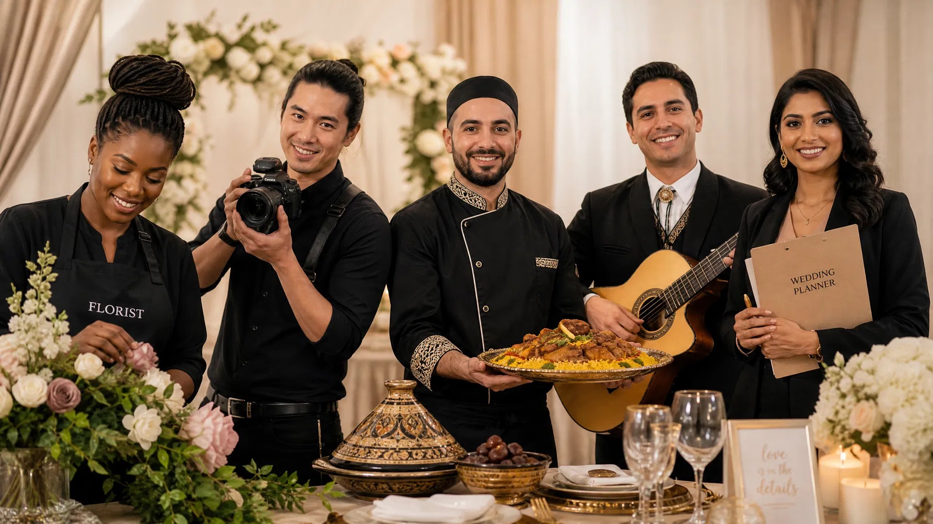 Five wedding ceremonies side by side showing why one-size-fits-all budget tools fail multicultural couples